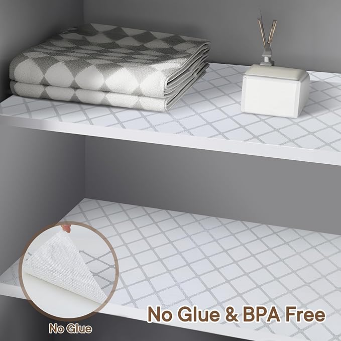 Shelf and Drawer Liner for Kitchen Cabinets Non-Adhesive, Strong Grip Non-Slip Thickened Cabinet Liners for Shelves, Waterproof Mats for Dresser Cupboard, Silver Stripe, 17 in x 10 Feet - Image 6