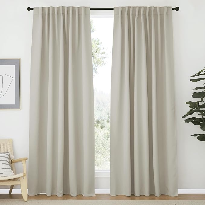 NICETOWN Blackout Curtains 84 inches Long for Living Room, Rod Pocket & Back Tab Window Curtains, Eatra Long Drape Panels for Office (Natural, 70" W x 84" L per Panel, 2 PCs) by NICETOWN