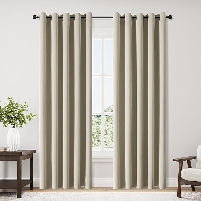 ChrisDowa Blackout Curtains 70 inches Wide for Bedroom - 2 Panels Set Extra Wide Grommet Thermal Insulated Room Darkening Curtains for Living Room (Beige, 70 x 84 Inch) by ChrisDowa