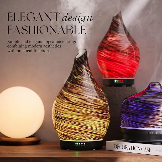 Porseme 280ml Essential Oil Diffuser Glass Color Changing Aroma Air Diffusers Aromatherapy Ultrasonic Cool Mist Humidifier 7 Running Hours Waterless Auto-Off for Sleeping, Yoga, Office (Dark Golden) - Image 4