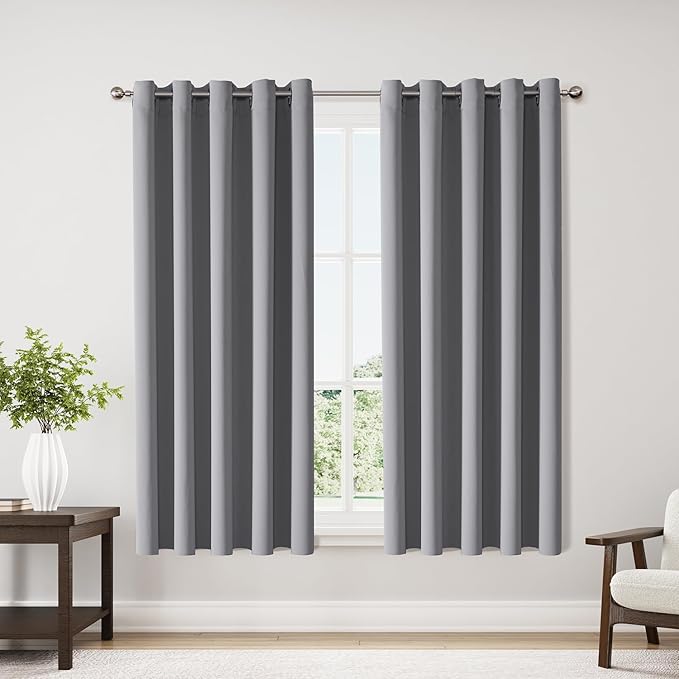 ChrisDowa Blackout Curtains 70 inches Wide for Bedroom - 2 Panels Set Extra Wide Grommet Thermal Insulated Room Darkening Curtains for Living Room (Light Grey, 70 x 63 Inch) by ChrisDowa