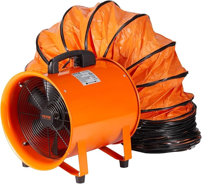 VEVOR Air Mover Blower Fan 12 Inch, 3198CFM 585W with 16.4ft Flexible Duct, Industrial Portable Ventilator Blower/Exhaust, Orange by VEVOR