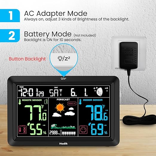 Weather Station Atomic Clock Indoor Outdoor Thermometer Wireless, Barometer Humidity Temperature Monitor Hygrometer with High Precision Sensor Black - Image 3