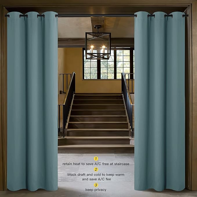 NICETOWN Curtains & Drapes for Door Tapestry, 84 inches Long Door Curtains for Bathroom Pantry Bedroom Closet (Greyish Blue, 1 Panel, 5ft Wide x 7ft Long) - Image 2