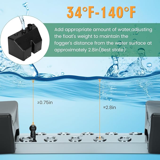 Ultrasonic Mist Maker Fogger 10 Head(8400ml/H),110V 350W Power Water Proof Ultrasonic Mister,Ultrasonic Fogger Humidifier with Float,for Vegetable Preservation,Landscape,Halloween Atmosphere - Image 7
