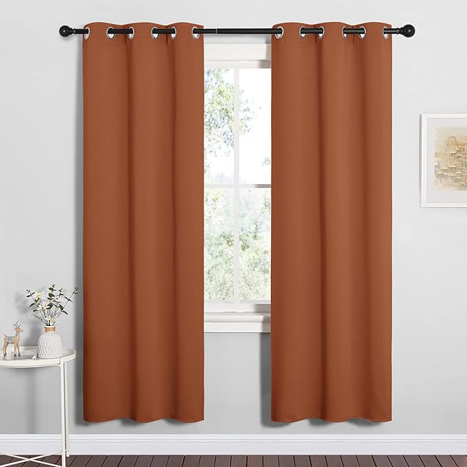 NICETOWN Blackout Curtain Panels for Girls Room, Nursery Essential Thermal Insulated Solid Grommet Top Blackout Drapes (Burnt Orange, 1 Pair, 34 x 72 inches) by NICETOWN