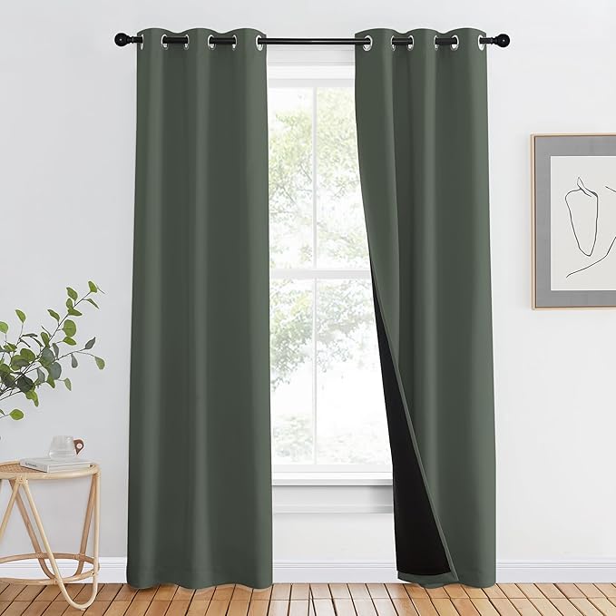 NICETOWN 100% Blackout Curtains 80" Long, Pair of Energy Smart & Noise Blocking Out Drapes for Baby Room Window, Thermal Insulated Guest Room Lined Window Dressing(Dark Mallard, 37" Wide) by NICETOWN