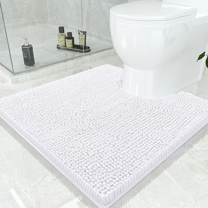 Smiry Luxury Chenille Toilet Rugs U-Shaped 24x24, Soft Absorbent Non-Slip Contour Bathroom Rugs for Toilet, Machine Washable Contoured Bath Mats, White by Smiry