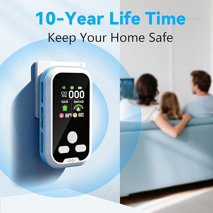 6-in-1 Carbon Monoxide Detector 2 Pack Combo with LCD Display, Detects CO, Natural Gas, Smoke, Temperature, Humidity for Home, Hotel, RV, Apartment Safety, Monoxide Alarm HD Screen - Image 6