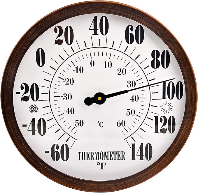 12" Large Outdoor Thermometer - Garden Thermometer Outdoor Decorative, Weather Thermometer Indoor Outdoor with Stainless Steel Enclosure, No Battery Needed by Lirches