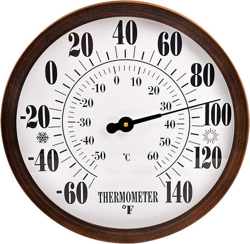 12" Large Outdoor Thermometer - Garden Thermometer Outdoor Decorative, Weather Thermometer Indoor Outdoor with Stainless Steel Enclosure, No Battery Needed by Lirches