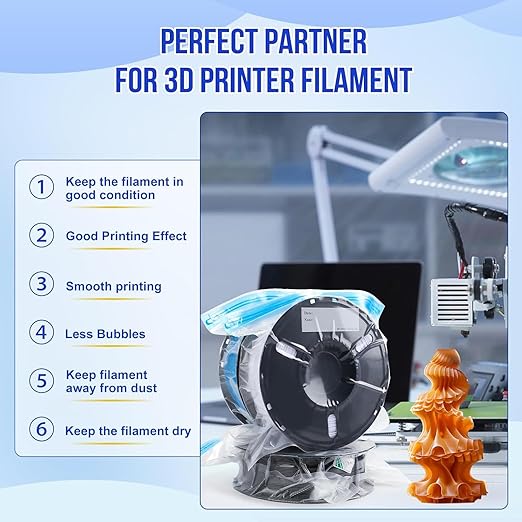 30-Pack Filament Vacuum Storage Bags with Auto Pump - 60KPA Strong Suction 3D Printer Filament Storage Kit, 11.8x13.4in Airtight Bags for PLA ABS PETG, USB Rechargeable Dry Box - Image 2