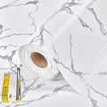 Drawer and Shelf Liner for Kitchen Cabinet: 17 in X 20 Ft Non Slip Waterproof Shelf Paper Non Adhesive Refrigerator Liners Silver Marble Easy Liners for Bathroom with Knife Tape Measure by Kimhan