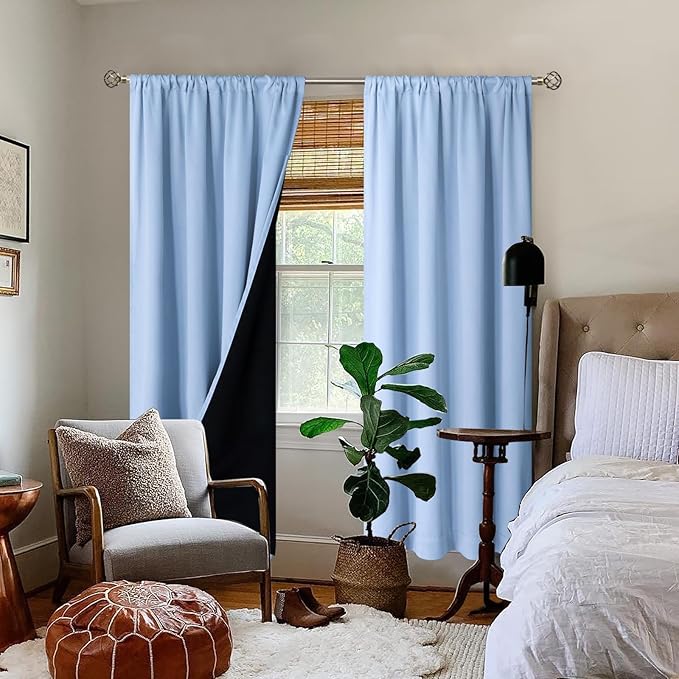 BGment Thermal Insulated 100% Blackout Curtains for Bedroom with Black Liner, Double Layer Full Room Darkening Noise Reducing Rod Pocket Curtain (42 x 84 Inch, Spa Blue, 2 Panels) - Image 2