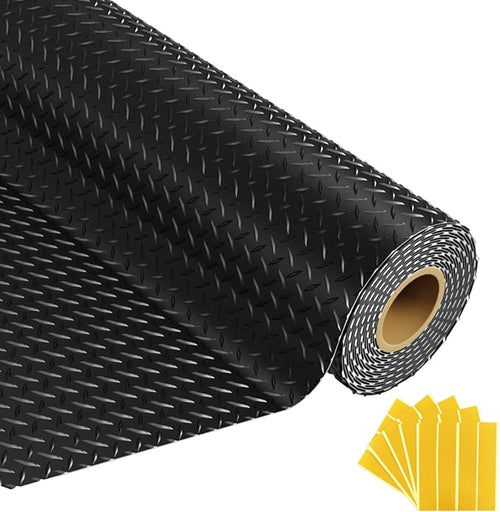 10x20 FT Garage Floor Mat, 2.8mm Thickened Flooring Roll for Under Car Diamond Plate PVC Rubber Mat with 20 Pcs Tapes, Non-Slip Floor Mat for Garage, Warehouse, Gyms, Trailer, Black by GrandroadAuto