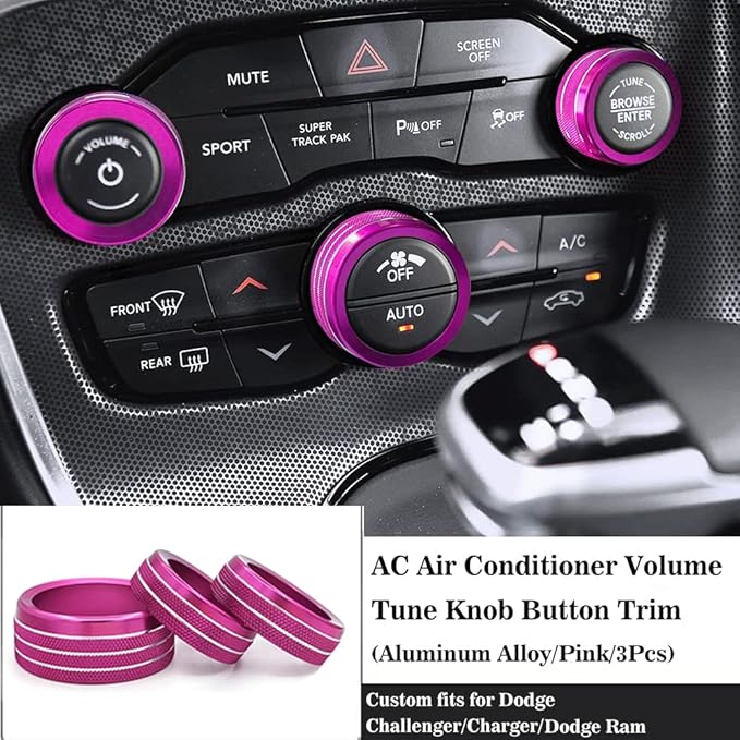 Auprite Climate Control Knob Covers for Challenger Accessories 2015-2023 2024, for Dodge Charger 2015-2023 2024, for Dodge Chrysler 300/300s 2015-2024,3Pcs Kit (Pink) - Image 2