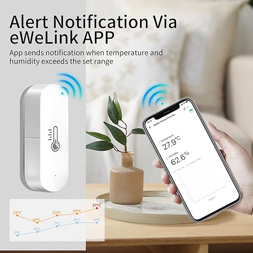 Zigbee Temperature Sensor, Humidity Sensor Thermometer for House, Compatible with Alexa & Google Assistant, eWeLink APP for Remote Monitoring and Home Automation, ZigBee 3.0 Hub Required - Image 2