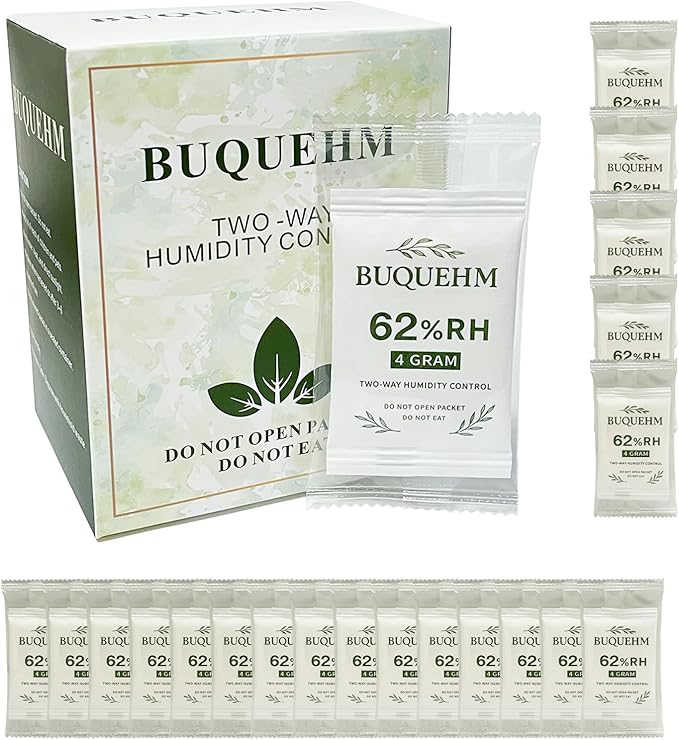 62% Size 4g, 20 Pack Two-Way Humidity Control Packs – Hydration Packets & Moisture Absorbers for Storage Boxes, Camera Equipment & Food Containers by BuQueHM