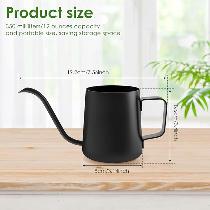12oz/350ml Stainless Steel Plant Watering Pot,Small Watering Can for Indoor Plants,Mini Watering Can with Long Mouth & Ergonomic Handle for Indoor House Plants Flower Bonsai Outdoor Garden(Black) - Image 3