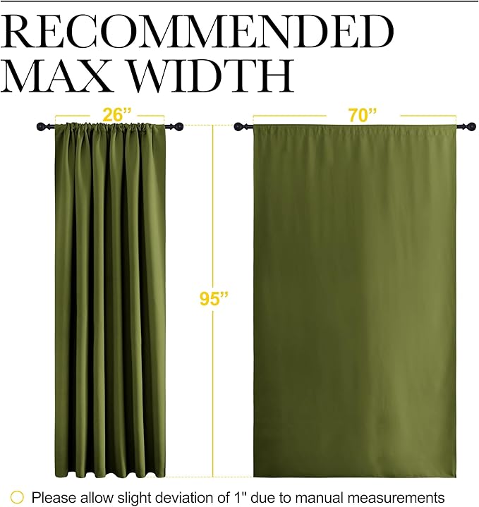 NICETOWN 2 Panels Blackout Curtains, Rod Pocket Thermal Insulated Drapess for Bedroom, Privacy Protection Easy-Care Heavy Duty Curtains for Living Room/Dining Room, W70 x L95 inches, Olive Green - Image 3