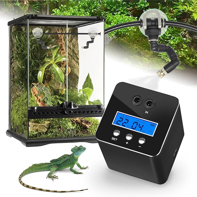Reptile Mister System, Reptile Humidifier for Terrariums, auto Mister with 2 Spray Nozzles for Reptiles，Snakes,Frogs,Plants by RUNWUSHENG