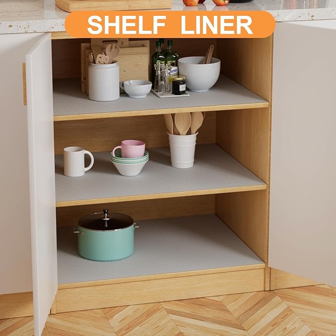 FLPMIX Wide Cabinet Shelf Liner: Waterproof Under Sink Mats Light Grey 19" x 300" - Easy to Cut & Clean Large Kitchen Drawer Liner for Pantry Cupboard - Image 2