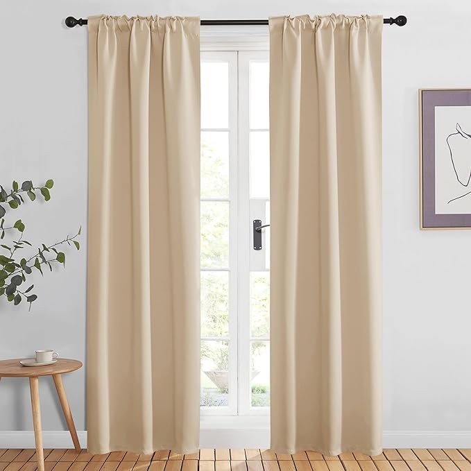 NICETOWN Window Treatment Room Darkening Curtains - (Biscotti Beige Color) 34 Width X 84 Length, 1 Pair, Solid Thermal Insulated Blackout Rod Pocket & Back Tab Curtains and Drapes for Bedroom - Image 2