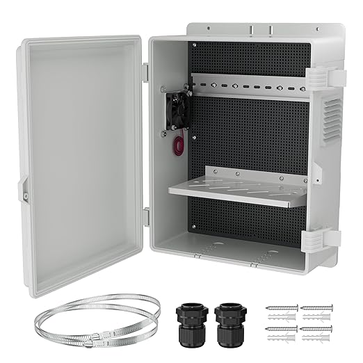 Joinfworld White Outdoor Electrical Box Waterproof Nema Enclosure 16x11x6 Plastic WiFi Box with Fan Vented Dust Screen by Joinfworld