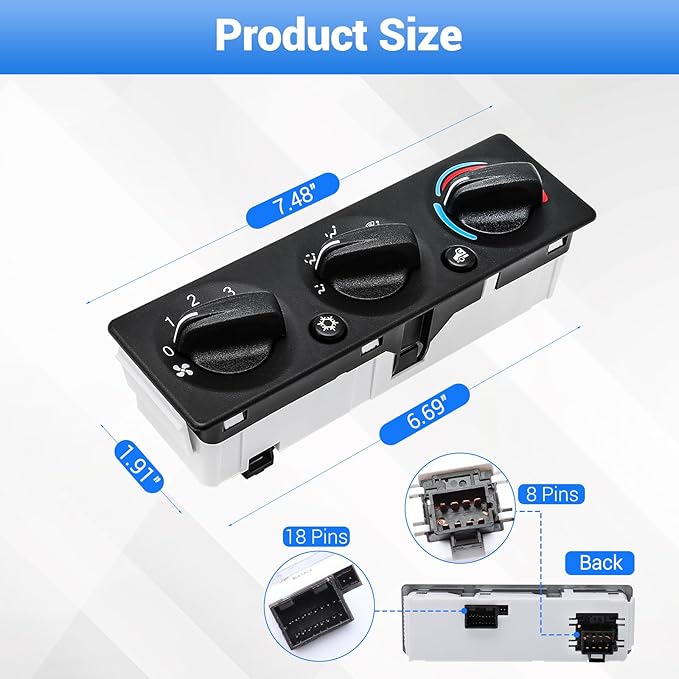 Q21-6119 AC Climate Control Module Compatible with Peterbilt 220 337 348 367 389 520 Trucks A/C Heater Control Panel Switch, Q216119 Air Conditioning Temperature Control Head Unit - Image 2