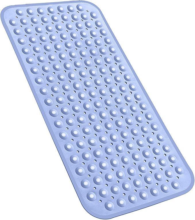 YINENN Bath Tub Shower Stall Mats 31x15.5 Inch Non-Slip and Latex Free,Bathtub Mat with Suction Cups,Machine Washable Bathroom Mats with Drain Holes (Light Blue) by YINENN