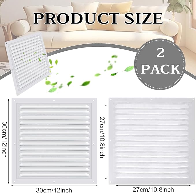 2 Pcs 12" x 12" Gable Vent Shed Attic Vent with Screen Mesh Square Metal Vent Covers Vent Grille for Exterior Door House Attic Garage Ceiling, Boost Ventilation and Guard Against Moisture (White) - Image 2