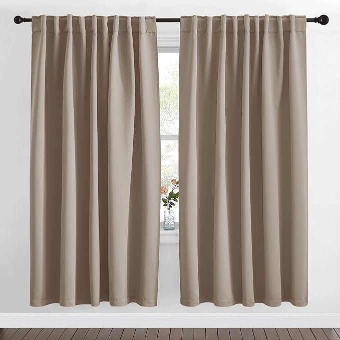 NICETOWN Blackout Curtain Panels Window Draperies - (Taupe Color) 62x72 inch, 2 Pieces, Insulating Room Darkening Blackout Drapes for Doorway Shower Bathroom Laundry Room Bifold Door by NICETOWN