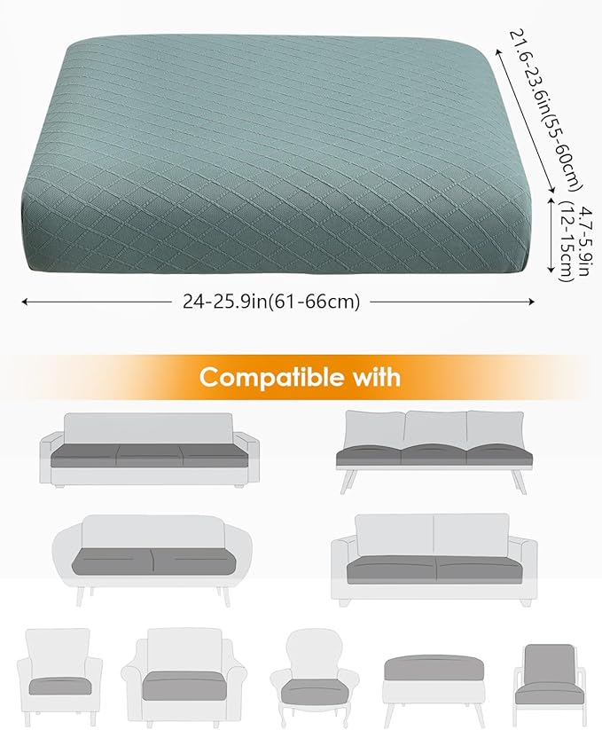 Fuloon Waterproof Seat Cushion Covers 3 PCS, Stretch Sofa Cushion Slipcovers Couch Covers Solid Washable Furniture Protector Suitable for Armchair Loveseat Sofa (Sage Green) - Image 3