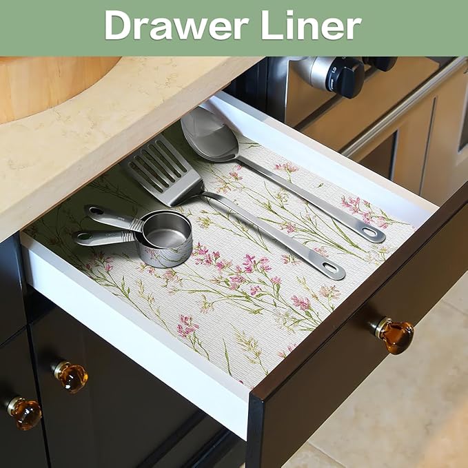 Shelf and Drawer Liner for Kitchen Cabinets,Non-Adhesive and Strong Grip Non-Slip Floral Drawer Liner Waterproof Shelf Liner Easy to Clean Cabinet Liners for Drawers,Cupboard,Shelves 12IN×10FT - Image 6