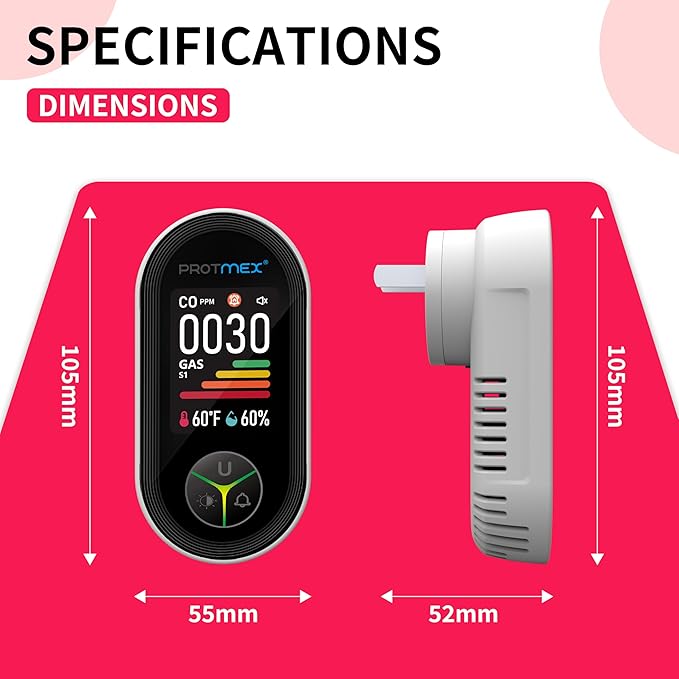 Protmex 4-in-1 Carbon Monoxide & Gas Detectors Plug in Large LCD Screen, Home CO Gas Detector with Temperature & Humidity Monitoring - 4 in 1 CO and Gas Detector Easy Installation for Home Travel - Image 4