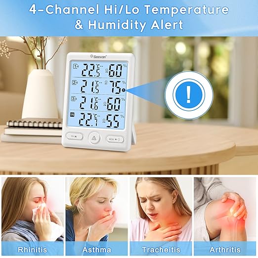 Geevon Indoor Outdoor Thermometer Wireless, 5-Inch Display Digital Hygrometer Thermometer Temperature Humidity Monitor with 3 Remote Sensors and Backlight, Battery-Powered(White) - Image 5
