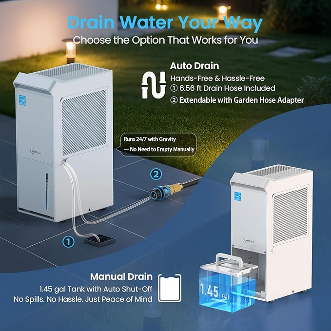 4,500 Sq.Ft Most Efficient Energy Star 2025 Dehumidifier,Vellgoo Max 70 Pint/D (Standard 56 Pint/D) Dehumidifier for Basement with Drain Hose, Smart Humidity Control, for Home, Bathroom, Garage - Image 5
