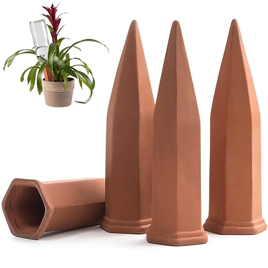 Modern Innovations Ceramic Terracotta Self Watering Spikes (4 Pack) Vacation Automatic Plant Waterer Devices, Indoor/Outdoor Planter Insert, Terra-Cotta Stakes for Potted Plants, Auto-Water System by ModernInnovations