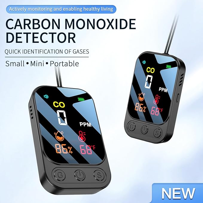 Portable Carbon Monoxide Detectors [3-in-1] Mini Size CO Monitor with Kickstand & Lanyard 85 dB Alarm [CO Temperature Humidity Sensor] for Indoor Outdoor Camping Travel RV Hotel (Dark Grey) - Image 7