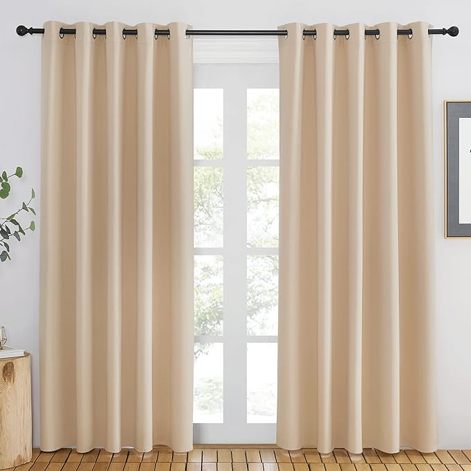 NICETOWN Blackout Curtains for Windows 84 inch Long - Window Treatment Thermal Insulated Solid Grommet Room Darkening Drapes for Bedroom/Living Room (Biscotti Beige, 1 Panel, W66 x L84) - Image 2