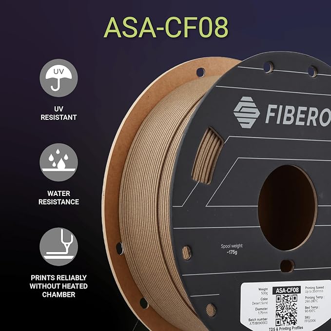 Polymaker Fiberon ASA-CF08 Desert Sand Carbon Fiber 3D Printing Filament 1.75mm 0.5KG, UV & Weather Resistant, High Rigidity, Heat Resistant, Easy to Print, Functional Parts & Prototypes - Image 2