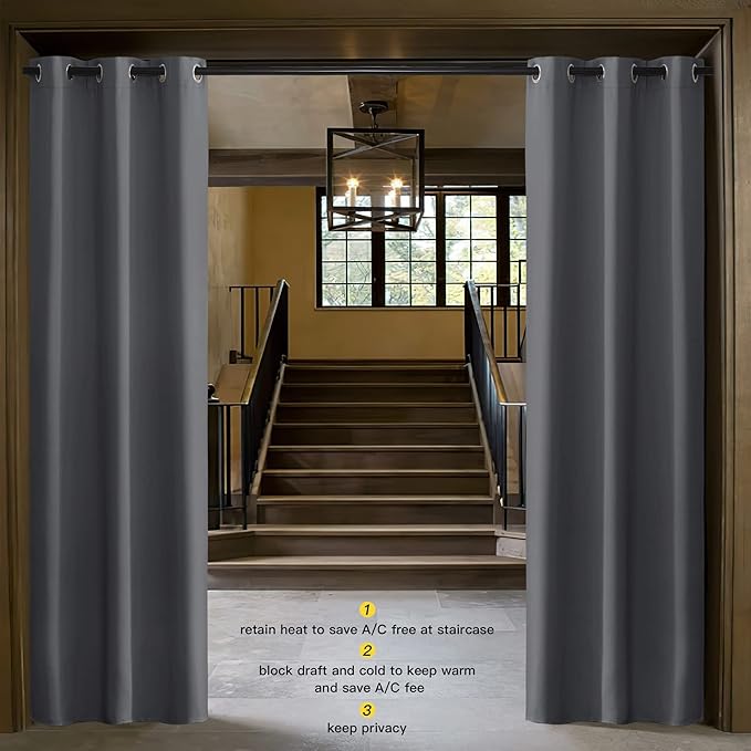 NICETOWN Doorway Curtain Privacy, Door Cover Curtain, Sound Reducing Winter Insulated Thermal Room Darkening Blackout Curtains for Bedroom, 80 inch Length (1 Panel, 2.8ft Wide by 6.7ft Long, Gray) - Image 2