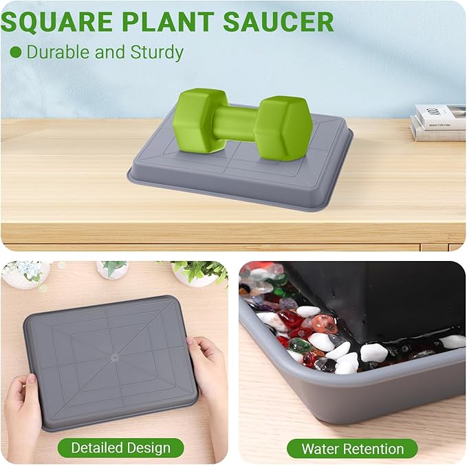 GREANER Grey Plastic Trays 11 Inch, UV Resistant Plant Pot Saucers for Indoor & Outdoor Use, Drip Trays for Potted Plants(Pack of 3) - Image 4