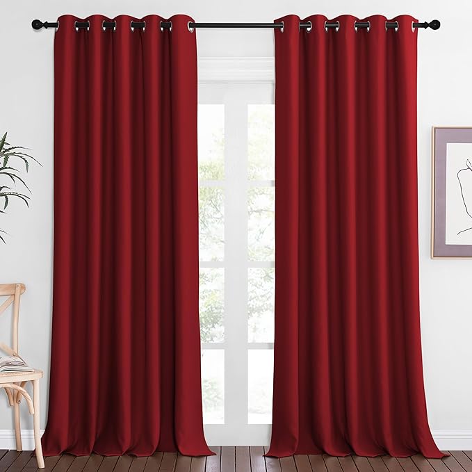 NICETOWN Blackout Curtains 84 Inch Length, Thermal Insulated Curtains for Bedroom Grommet Energy Saving Room Darkening Drapes for Living Room Window, 1 Panel, Burgundy Red, 66" W x 102" L by NICETOWN