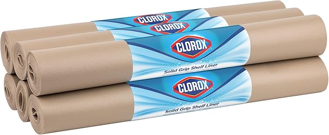EasyLiner with Clorox Solid Grip Shelf Liner - Easy to Cut & Install for Closet, Pantry, Wire Shelves, Kitchen Cabinets - Non Adhesive Non Slip Shelf Liner - 20" x 6 ft. - 6 Roll Project Pack - Beige by DuckBrand
