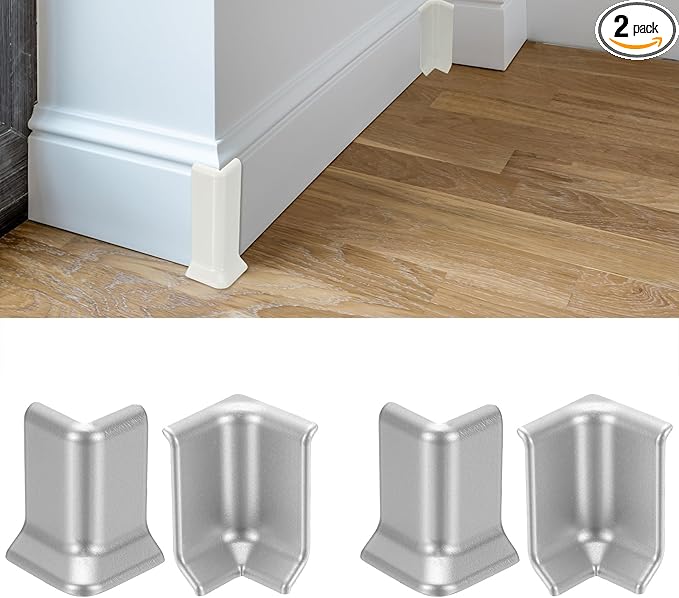 uxcell Self Adhesive Baseboard Corner Blocks, 2.2 Inch Wall Edge Corner Protector 2 Inside + 2 Outside Corners-Connector for Wall Floor Furniture Edge(Silver) by uxcell