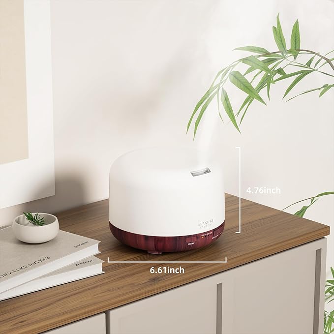 ASAKUKI Essential Oil Diffuser for Home, 500ml Aromatherapy Fragrant Oil Humidifier Vaporizer, 7-Color Light and Auto-Off Safety Switch (Reddish-Brown) - Image 7