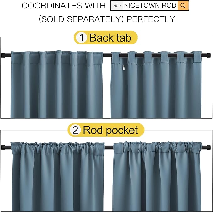NICETOWN Living Room Blackout Draperies Curtains - (Smoky Blue Color) W70 x L72, 2 Panels, Home Decoration Window Blackout Drape Panels for Patio Door - Image 3