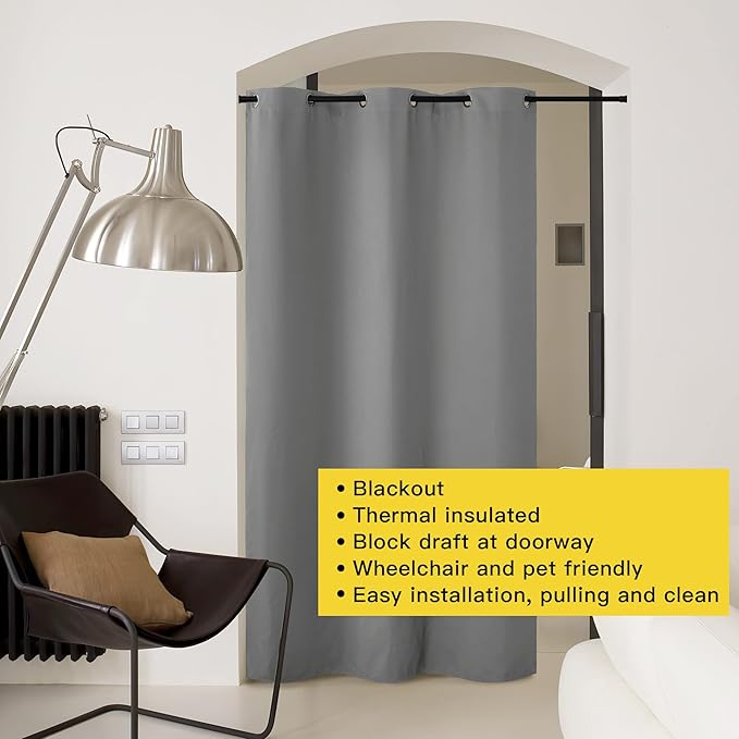 NICETOWN Silver Grey Doorway Curtain Privacy, Door Cover Curtain, Sound Reducing Winter Insulated Thermal Room Darkening Blackout Curtains for Bedroom, 120 inch Length (1 Panel, 5ft Wide by 10ft Long) - Image 8