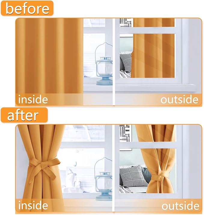 Hiasan Blackout Curtains for Bedroom - Thermal Insulated & Energy Saving Window Curtains for Living Room, 2 Drape Panels Sewn with Tiebacks, Pumpkin Orange, 42 x 54 Inch - Image 5